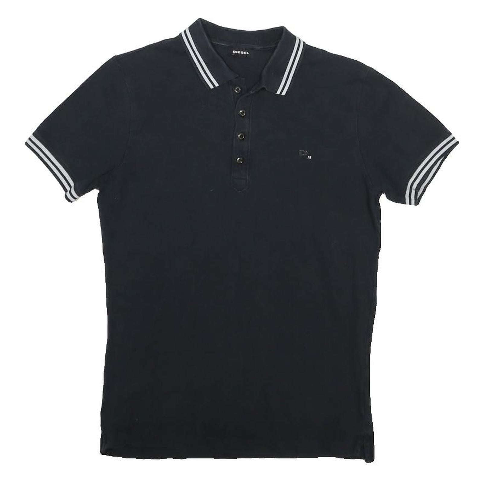 DIESEL Mens Black Polo Shirt XS Cotton Blend Short Sleeve Striped Collar