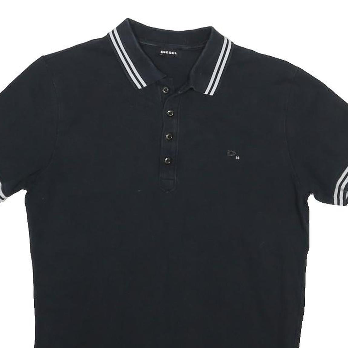 DIESEL Mens Black Polo Shirt XS Cotton Blend Short Sleeve Striped Collar