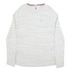 HILFIGER DENIM Mens Grey Plain Cotton Crew Neck Basic Knit Jumper S Casual