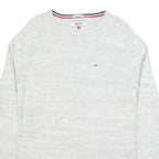 HILFIGER DENIM Mens Grey Plain Cotton Crew Neck Basic Knit Jumper S Casual