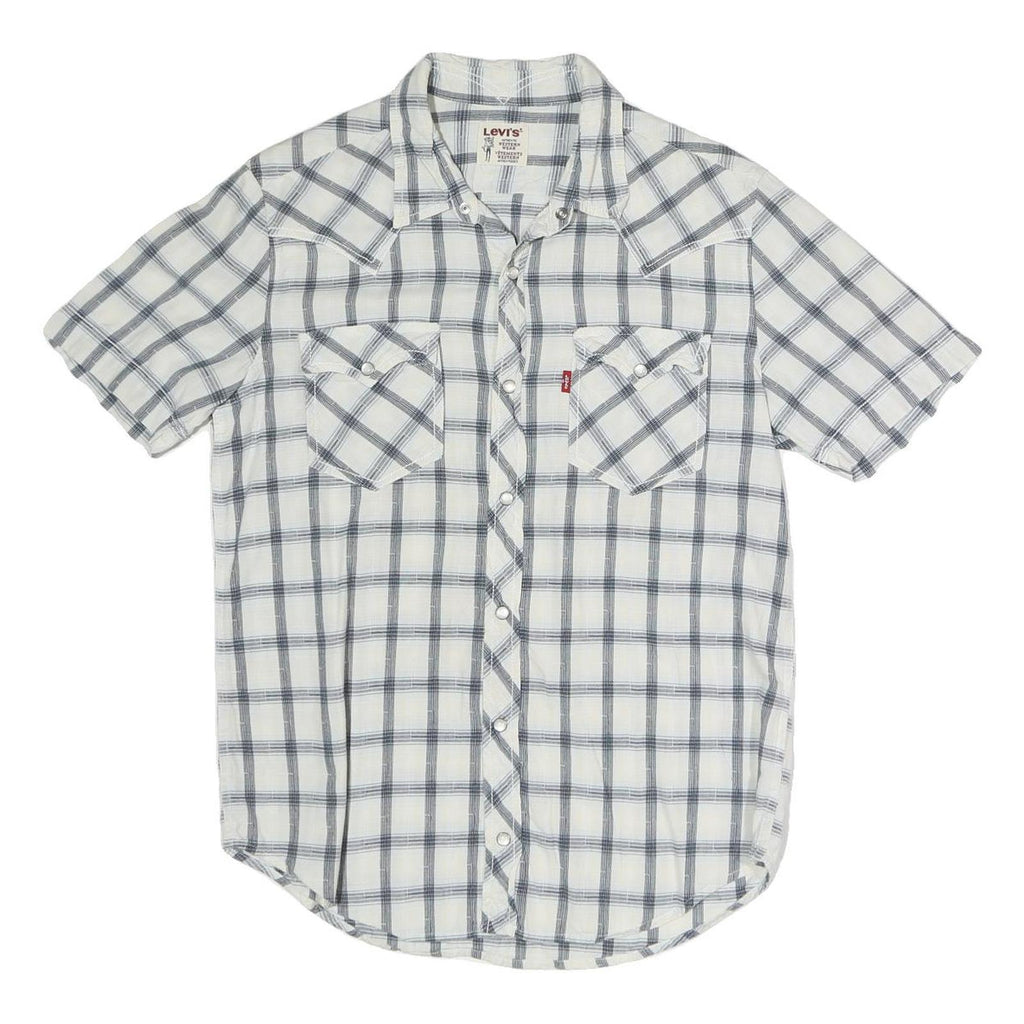 LEVI'S Mens White & Grey Check Western Shirt M Cotton Blend Short Sleeve Buttons