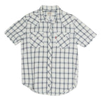 LEVI'S Mens White & Grey Check Western Shirt M Cotton Blend Short Sleeve Buttons