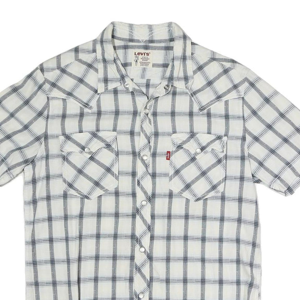 LEVI'S Mens White & Grey Check Western Shirt M Cotton Blend Short Sleeve Buttons