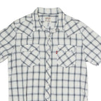 LEVI'S Mens White & Grey Check Western Shirt M Cotton Blend Short Sleeve Buttons