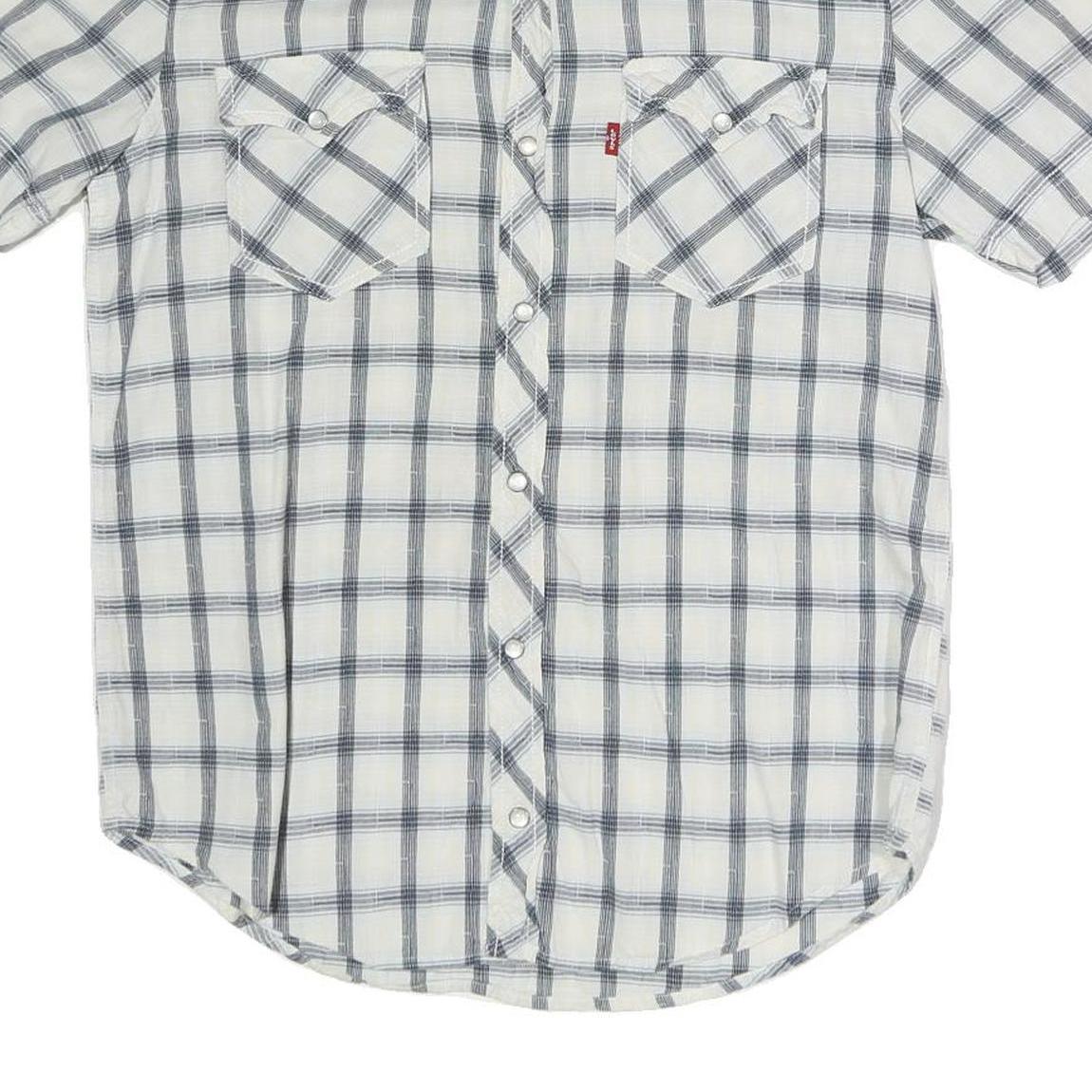 LEVI'S Mens White & Grey Check Western Shirt M Cotton Blend Short Sleeve Buttons