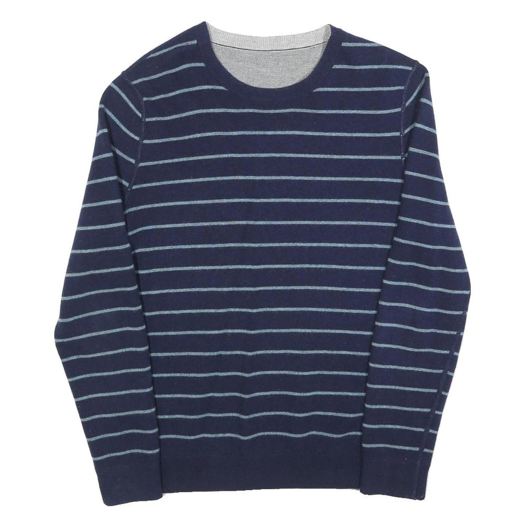 Mens Navy Blue Striped Plain Crew Neck Regular Fit Jumper Size M Casual