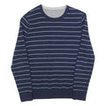 Mens Navy Blue Striped Plain Crew Neck Regular Fit Jumper Size M Casual