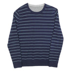 Mens Navy Blue Striped Plain Crew Neck Regular Fit Jumper Size M Casual