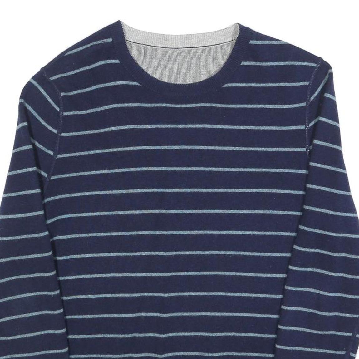 Mens Navy Blue Striped Plain Crew Neck Regular Fit Jumper Size M Casual