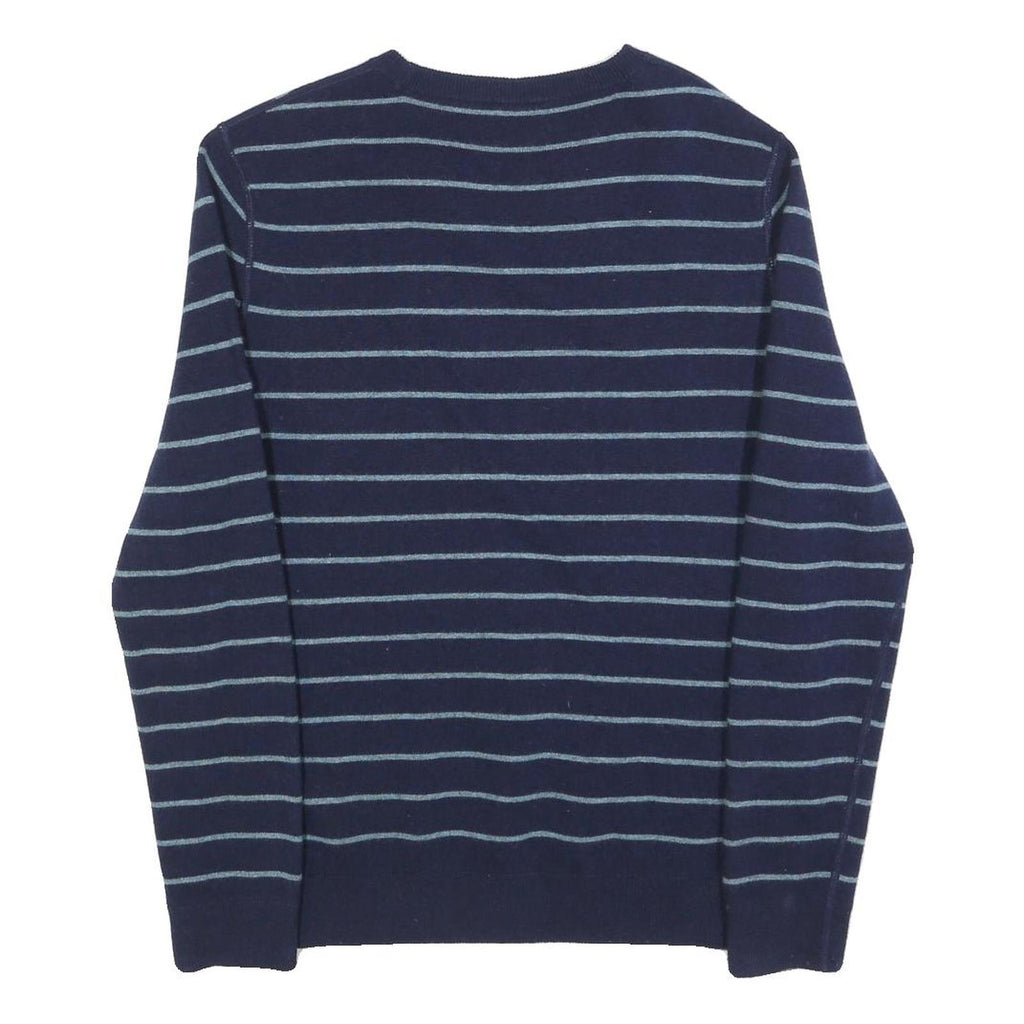 Mens Navy Blue Striped Plain Crew Neck Regular Fit Jumper Size M Casual