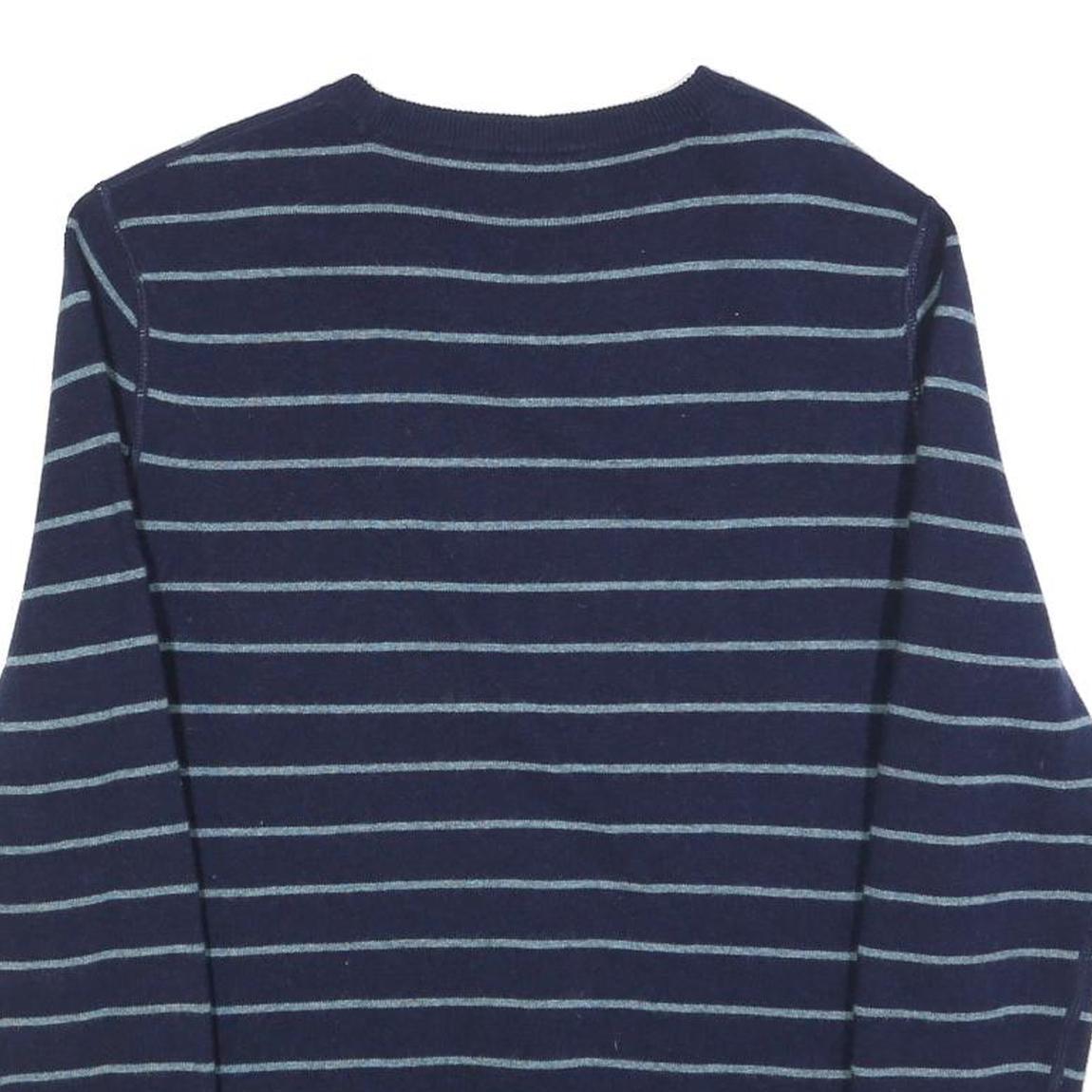 Mens Navy Blue Striped Plain Crew Neck Regular Fit Jumper Size M Casual