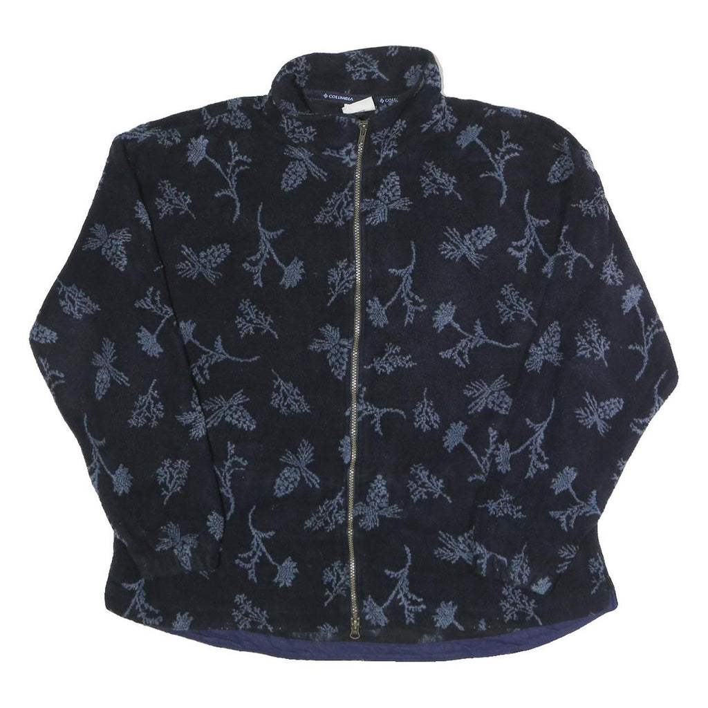 COLUMBIA Womens Navy Blue Jacket XL Polyester Zip Floral Pattern Outdoor Fleece