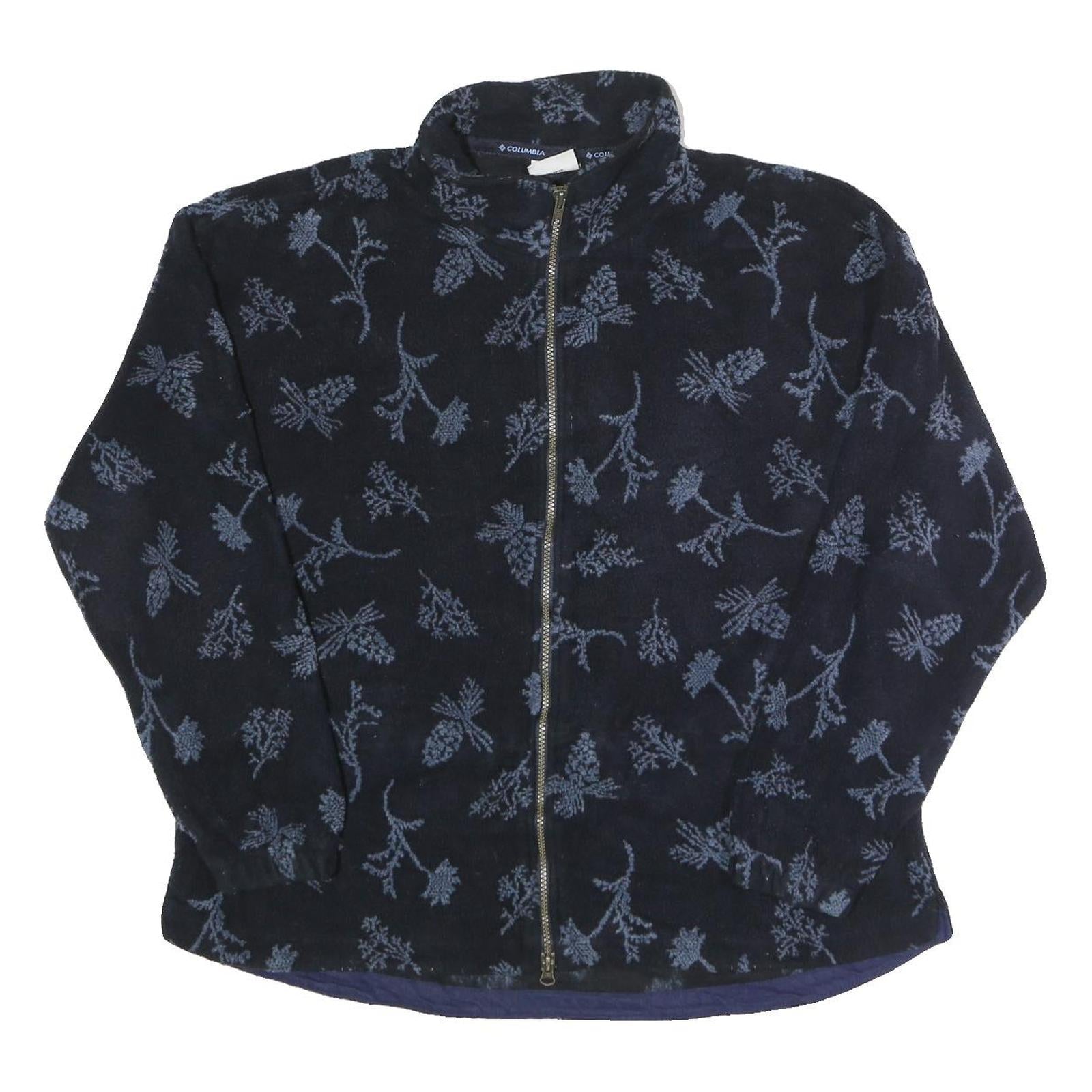 COLUMBIA Womens Navy Blue Jacket XL Polyester Zip Floral Pattern Outdoor Fleece
