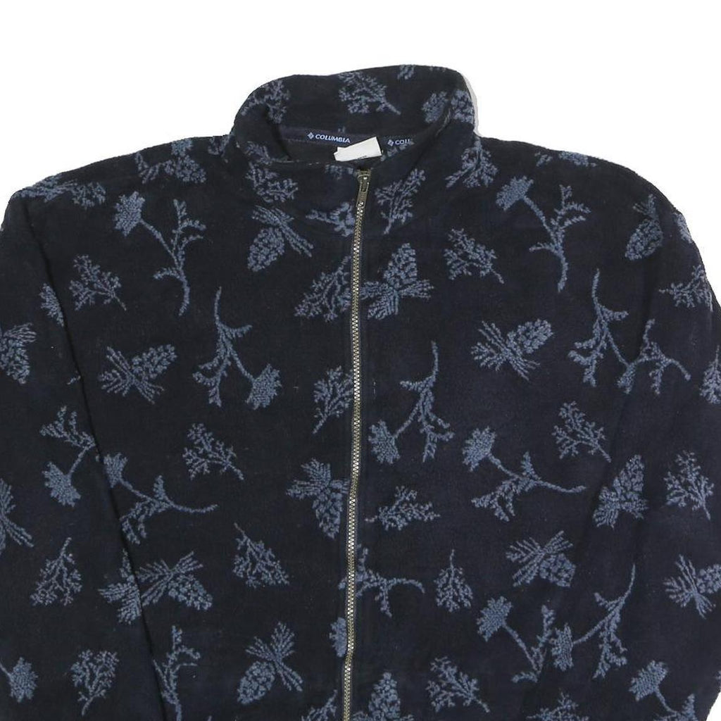 COLUMBIA Womens Navy Blue Jacket XL Polyester Zip Floral Pattern Outdoor Fleece