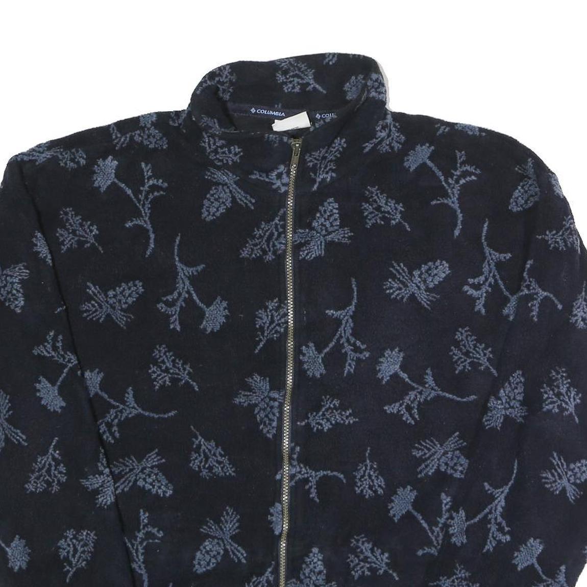COLUMBIA Womens Navy Blue Jacket XL Polyester Zip Floral Pattern Outdoor Fleece