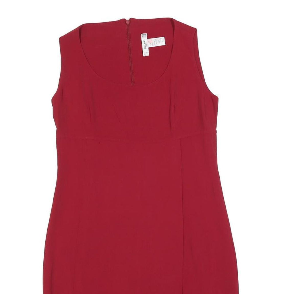 CELINE Womens Red Sleeveless Day Polyester Blend Shift Midi Dress M Elegant