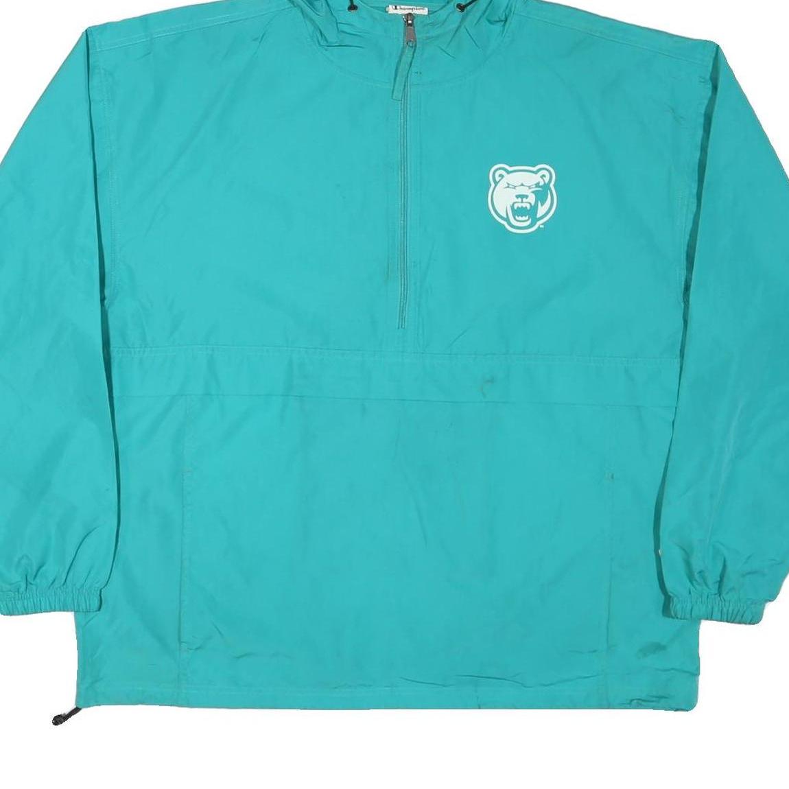 CHAMPION Mens Blue Green Hooded Nylon Jacket XL Windbreaker Zip Lightweight