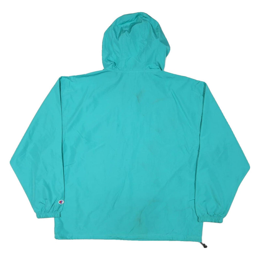 CHAMPION Mens Blue Green Hooded Nylon Jacket XL Windbreaker Zip Lightweight