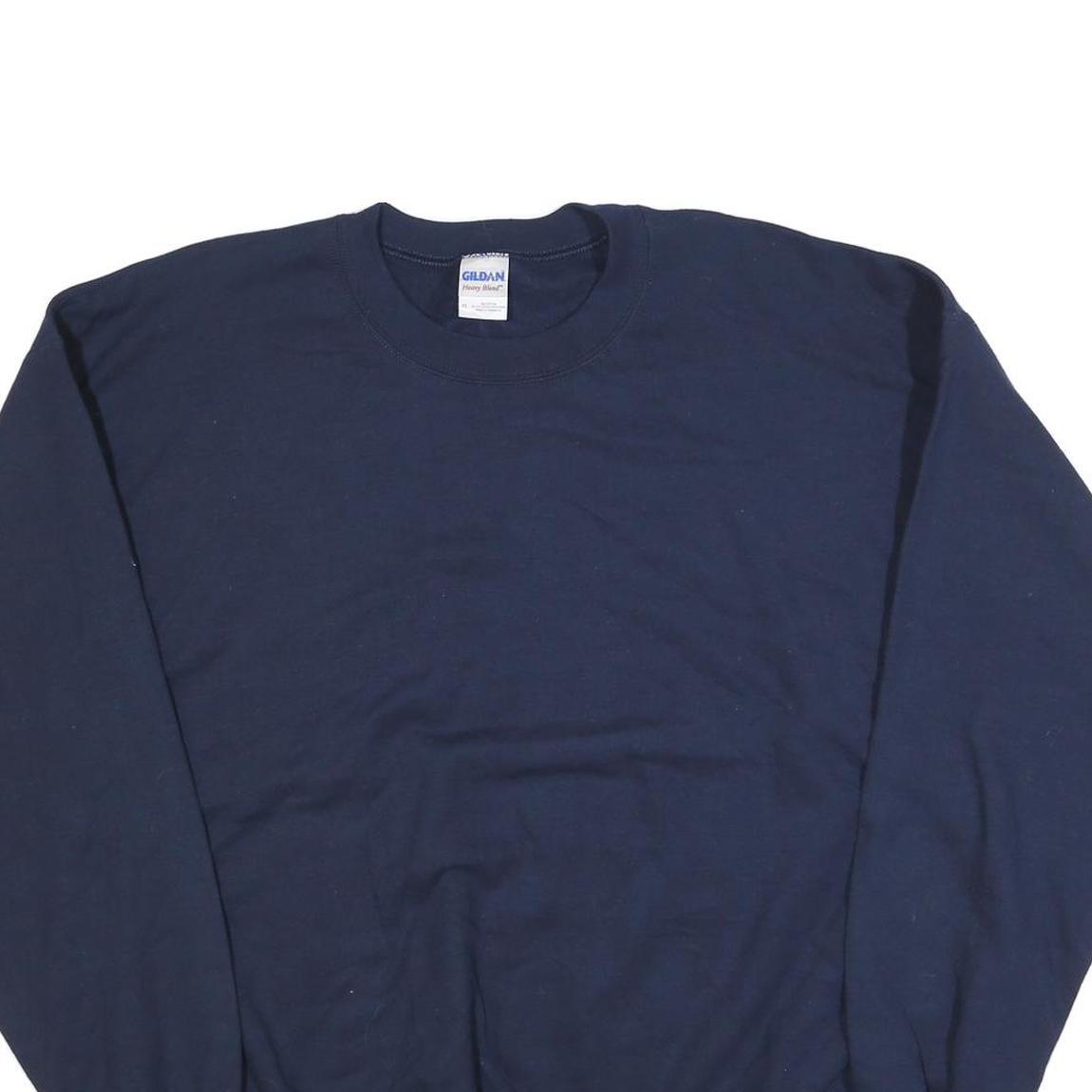 GILDAN Mens Navy Blue Crew Neck XL Plain Cotton Blend Sweatshirt Pullover