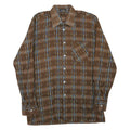 Mens Brown Pattern Plaid Cotton Shirt M Casual Retro Vintage Button Collar