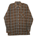 Mens Brown Pattern Plaid Cotton Shirt M Casual Retro Vintage Button Collar