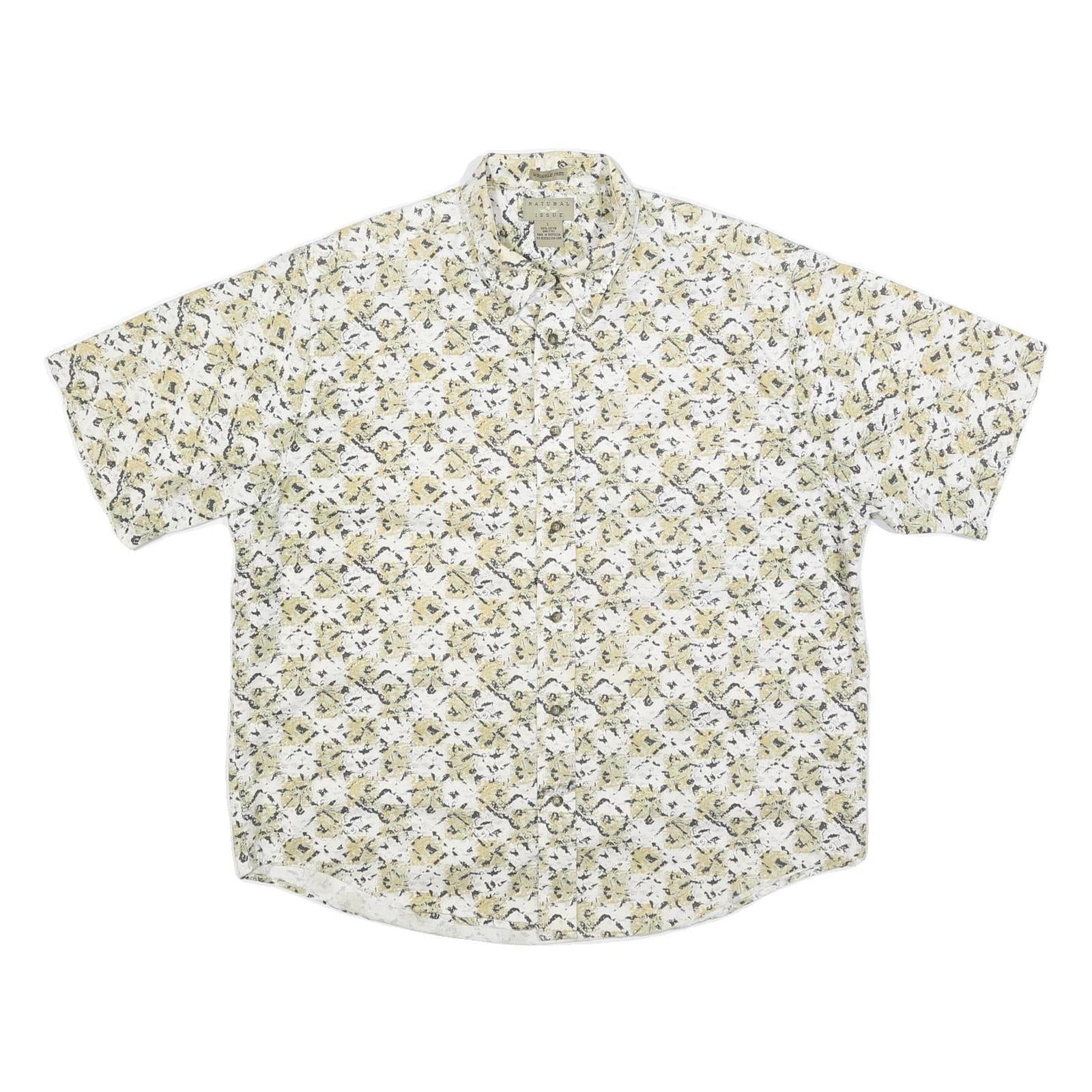 NATURAL ISSUE Mens White & Yellow Patterned Shirt L Cotton Blend Summer Casual