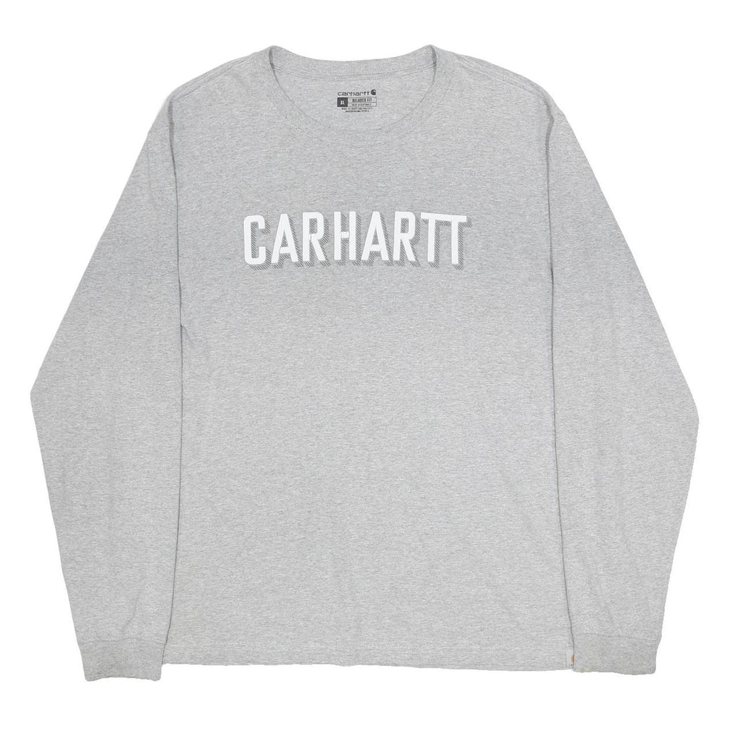 CARHARTT Mens Grey Long Sleeve Crew Neck T-Shirt XL Cotton Blend Logo Print