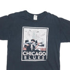 GILDAN Mens Black Chicago Blues Graphic T-Shirt L Short Sleeve Crew Neck Cotton