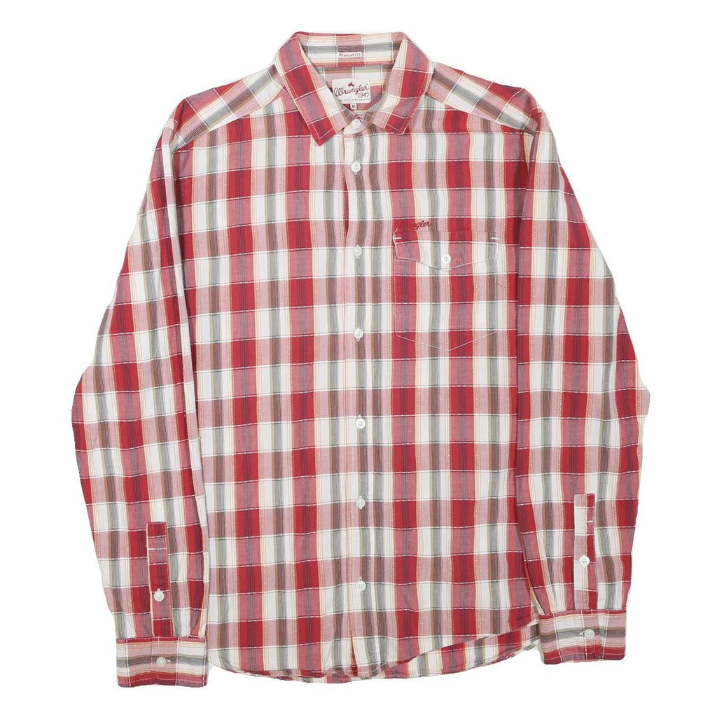 WRANGLER Mens Red & White Checked Shirt M Cotton Blend Casual Long Sleeve
