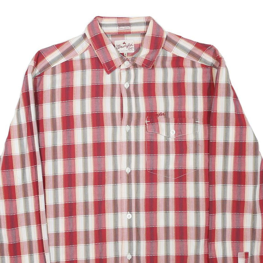 WRANGLER Mens Red & White Checked Shirt M Cotton Blend Casual Long Sleeve