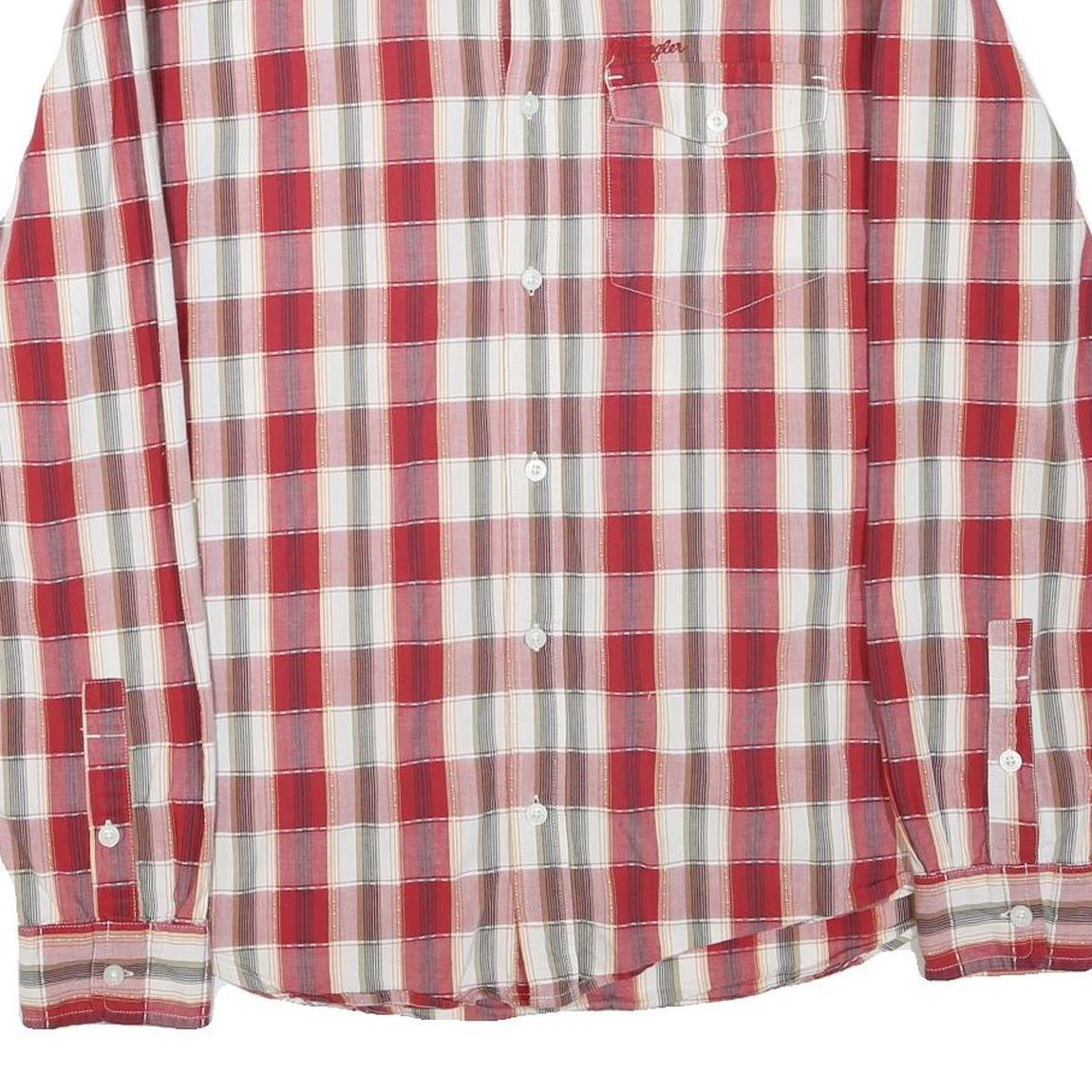 WRANGLER Mens Red & White Checked Shirt M Cotton Blend Casual Long Sleeve