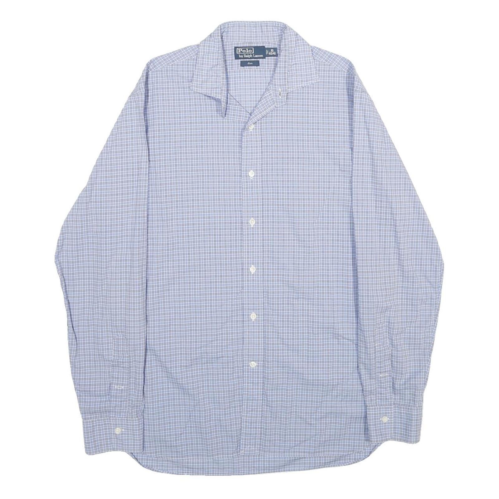 POLO RALPH LAUREN Mens Blue Check Shirt L Classic Cotton Long Sleeve Button