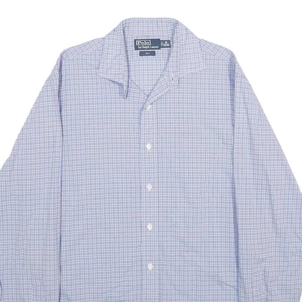 POLO RALPH LAUREN Mens Blue Check Shirt L Classic Cotton Long Sleeve Button