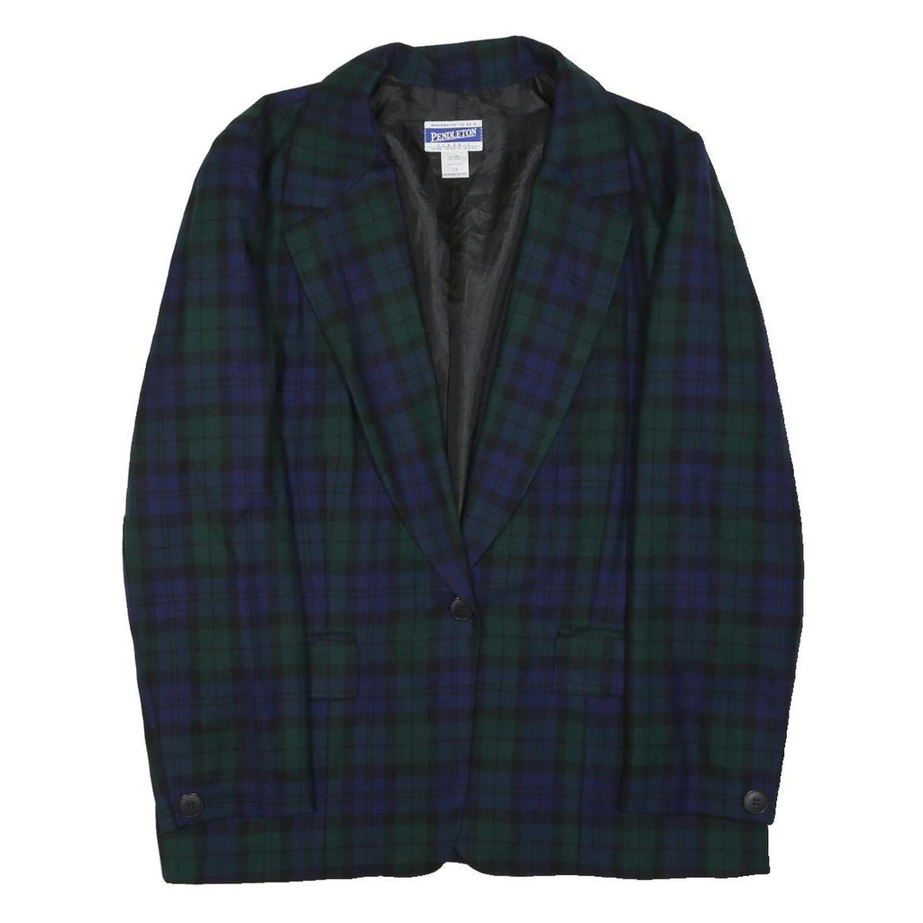 PENDLETON Womens Black Green Wool Check Blazer Jacket L Button Closure