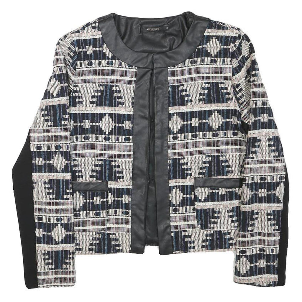 IN VOGUE Womens Black & White Geometric Pattern Jacket M Polyester Blend Button