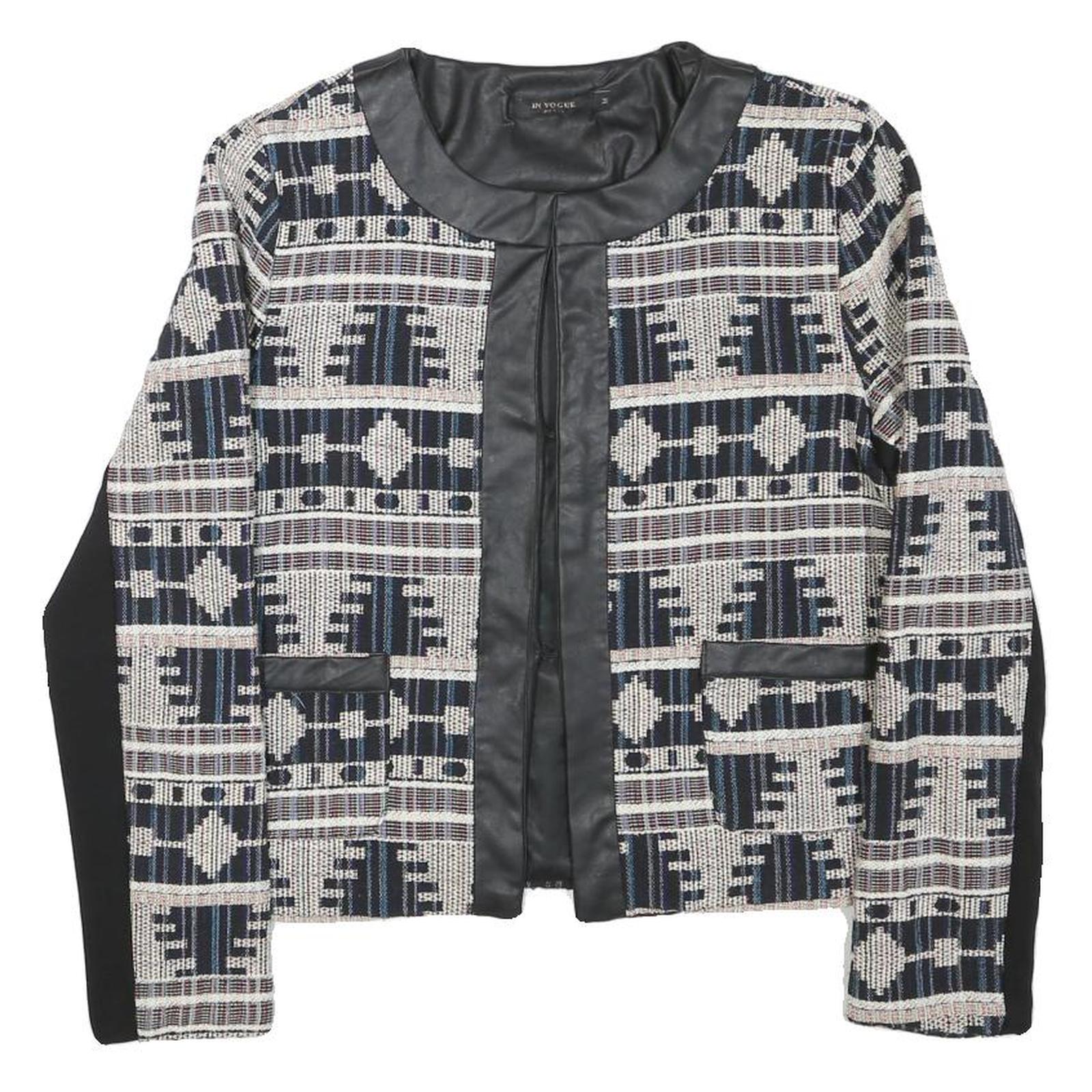 IN VOGUE Womens Black & White Geometric Pattern Jacket M Polyester Blend Button