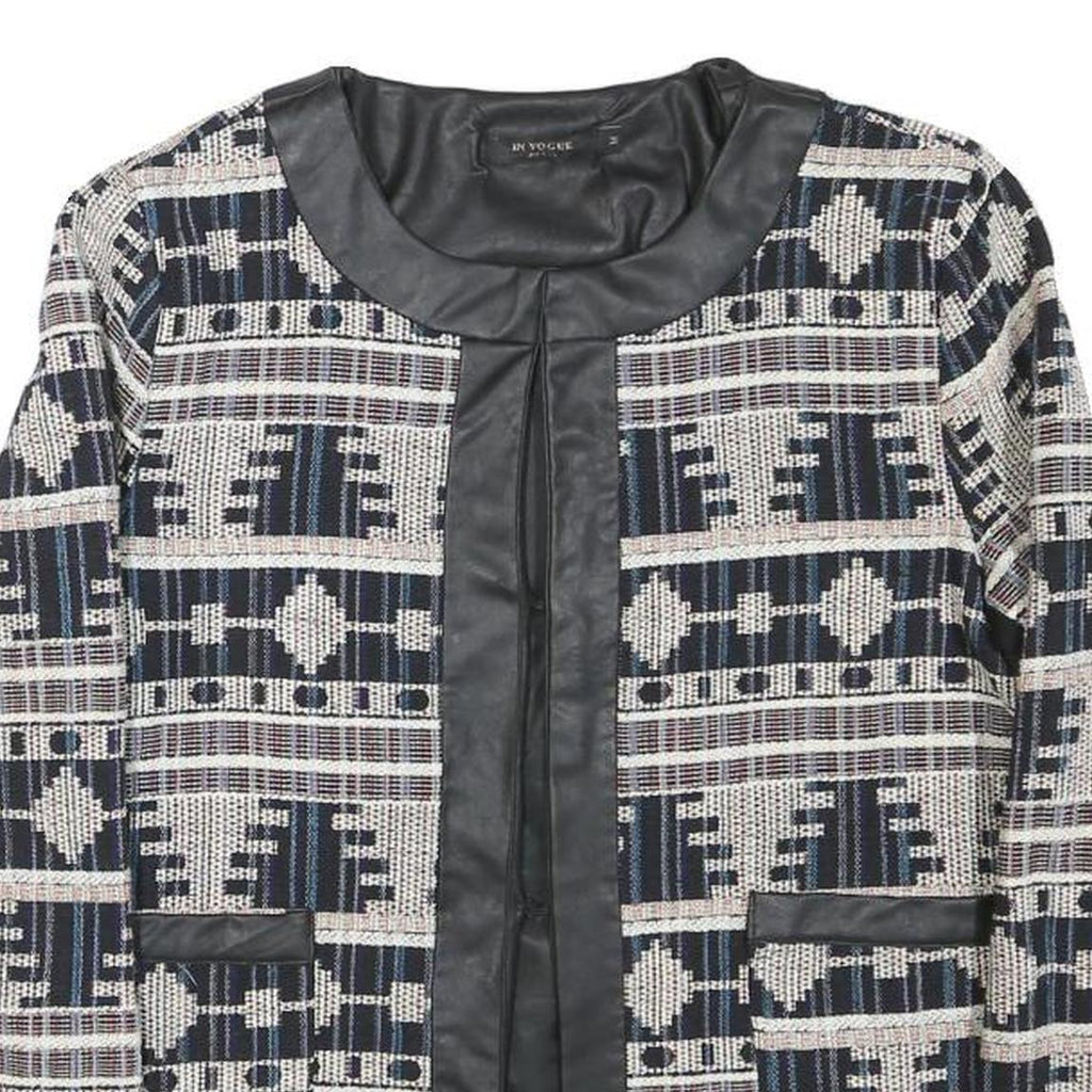 IN VOGUE Womens Black & White Geometric Pattern Jacket M Polyester Blend Button