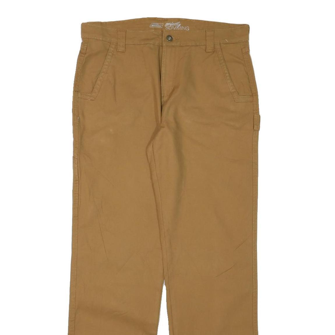 DICKIES Mens Cotton Blend Slim Beige Workwear Trousers W32 L31 Zip Pocket