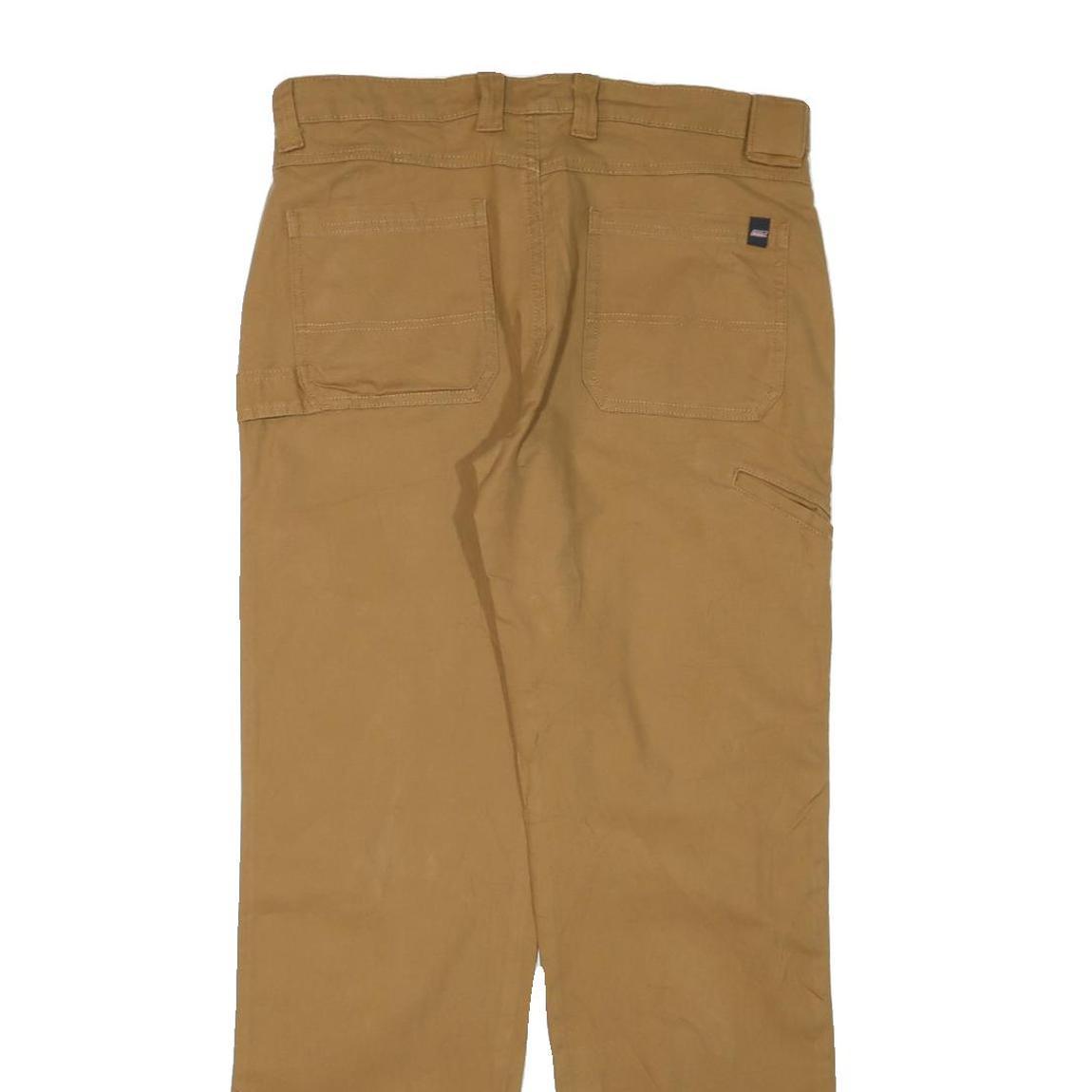 DICKIES Mens Cotton Blend Slim Beige Workwear Trousers W32 L31 Zip Pocket