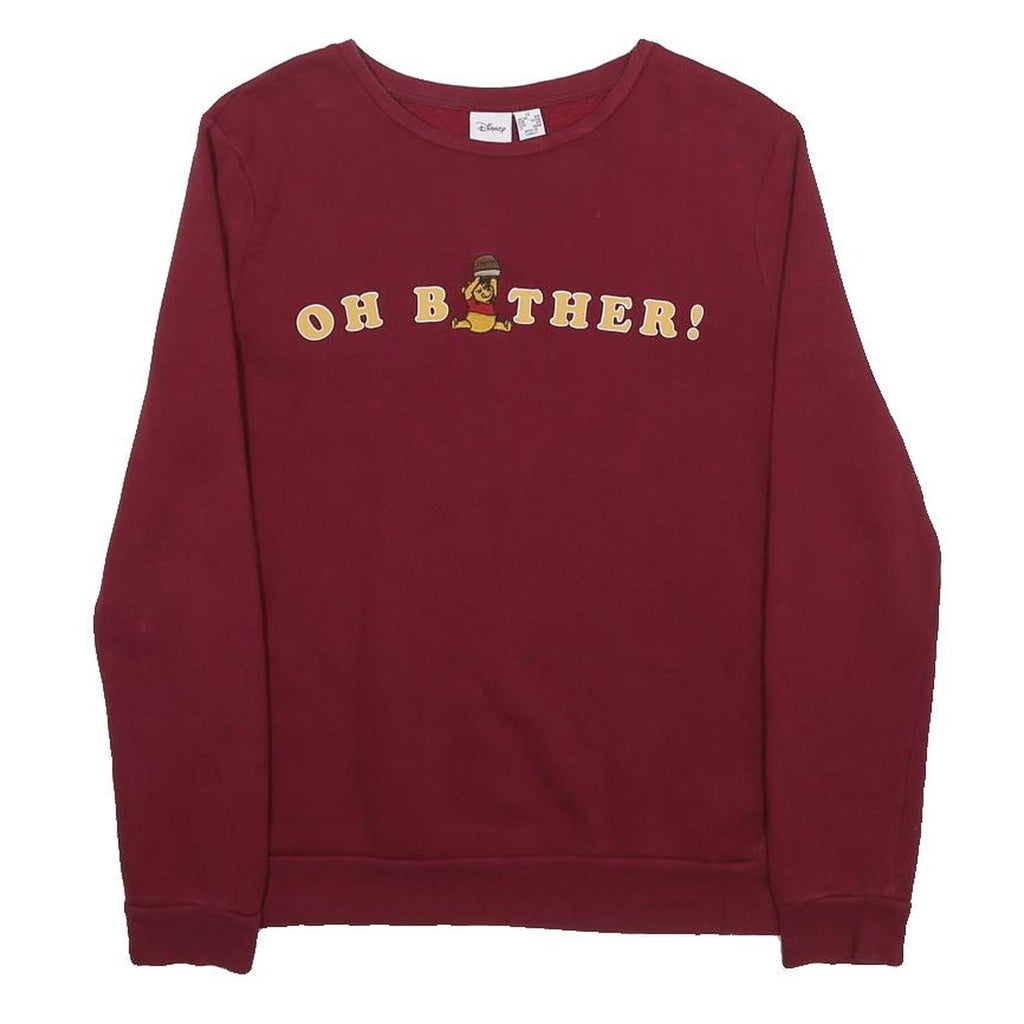 DISNEY Womens Maroon Winnie The Pooh Crew Neck XS Cotton Blend Sweatshirt