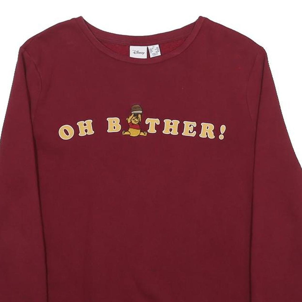 DISNEY Womens Maroon Winnie The Pooh Crew Neck XS Cotton Blend Sweatshirt