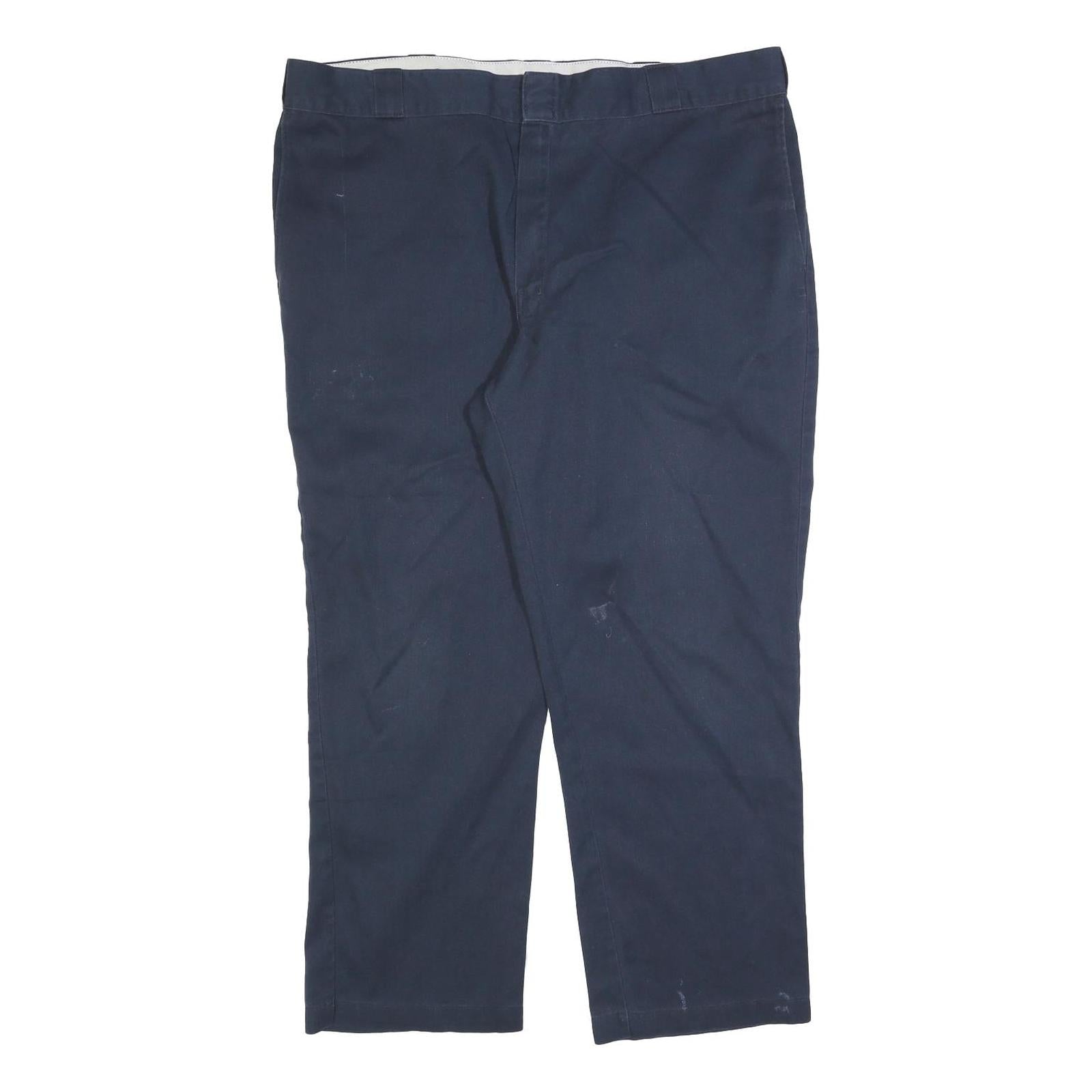 DICKIES Mens Cotton Blend Navy Relaxed Straight Trousers W40 L30 Workwear Zip