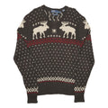 POLO RALPH LAUREN Mens Brown & Cream Patterned V-Neck Jumper Chunky Knit M