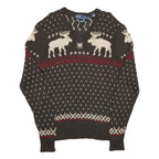 POLO RALPH LAUREN Mens Brown & Cream Patterned V-Neck Jumper Chunky Knit M