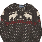 POLO RALPH LAUREN Mens Brown & Cream Patterned V-Neck Jumper Chunky Knit M