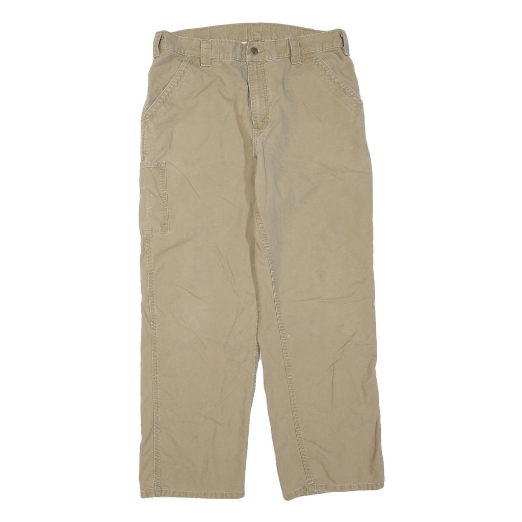 CARHARTT Mens Regular Fit Beige Cotton Blend Straight Leg Trousers W36 L32