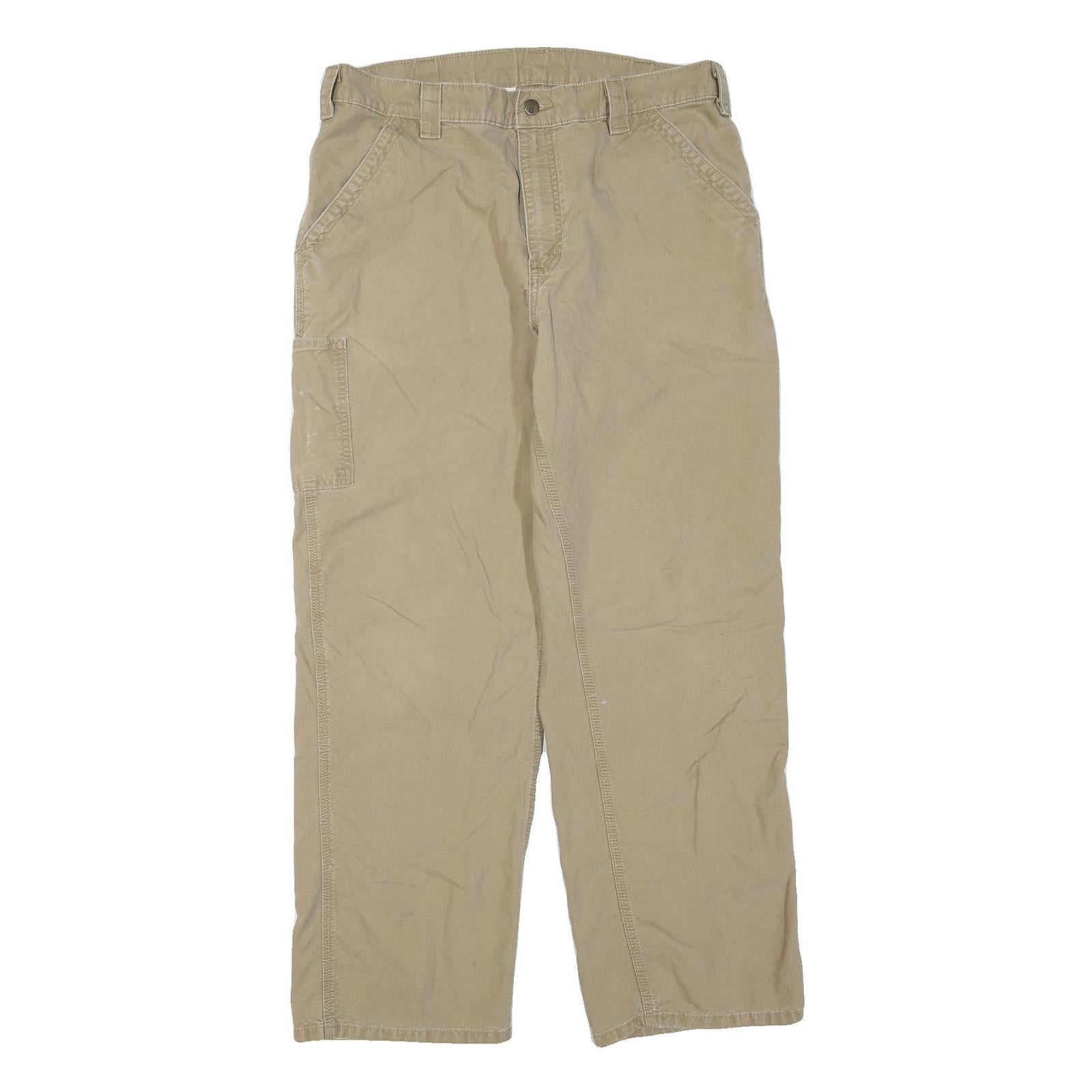 CARHARTT Mens Regular Fit Beige Cotton Blend Straight Leg Trousers W36 L32