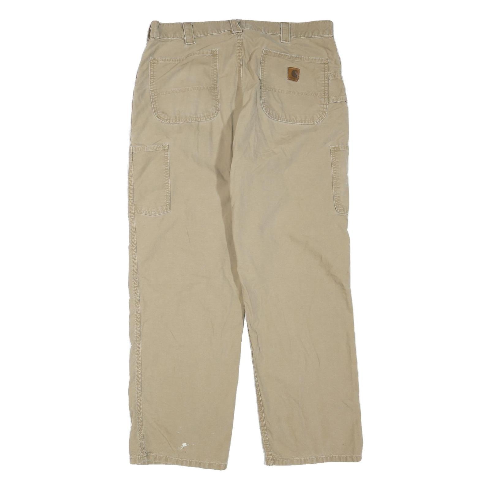 CARHARTT Mens Regular Fit Beige Cotton Blend Straight Leg Trousers W36 L32