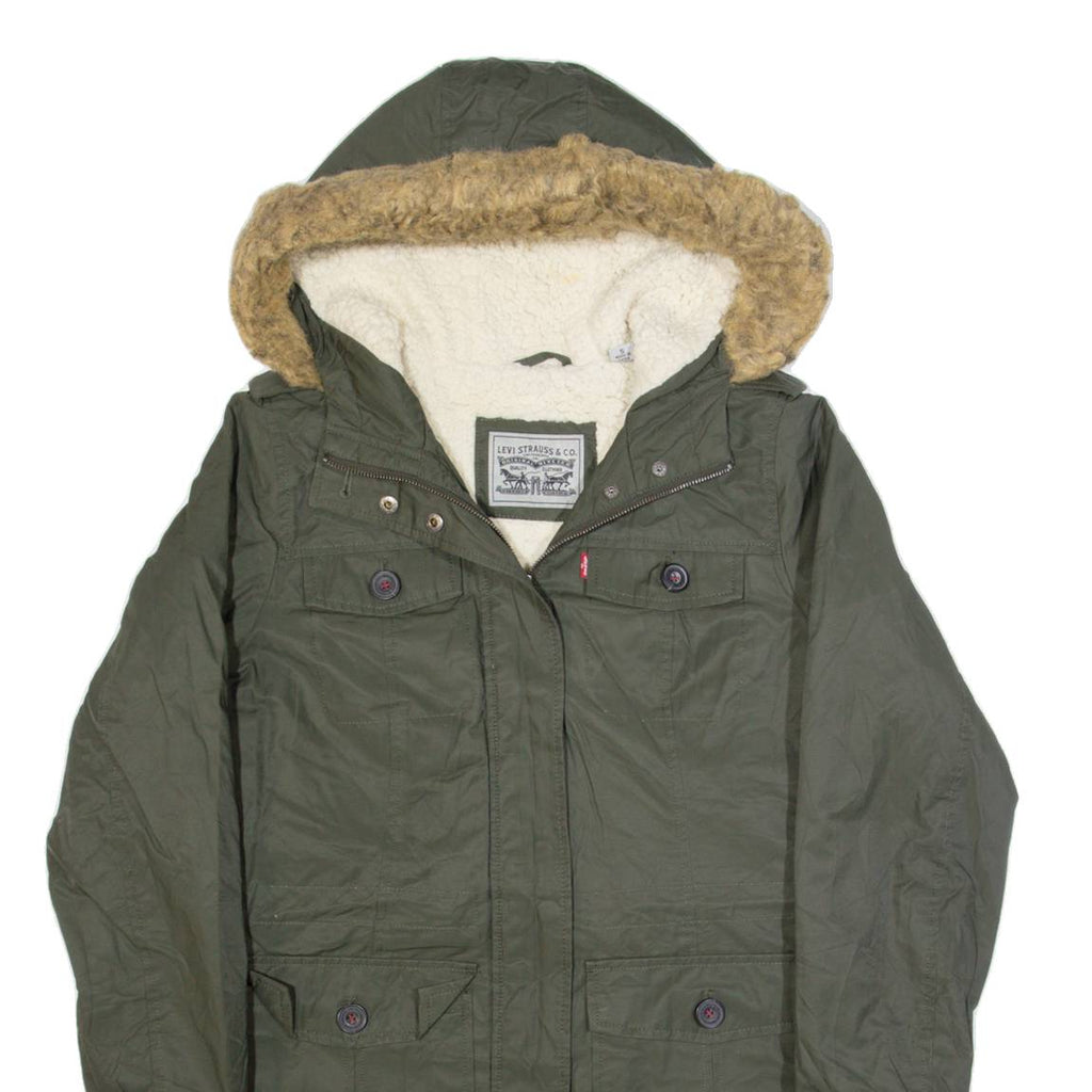LEVI'S Sherpa Lined Womens Parka Coat Green Hooded S