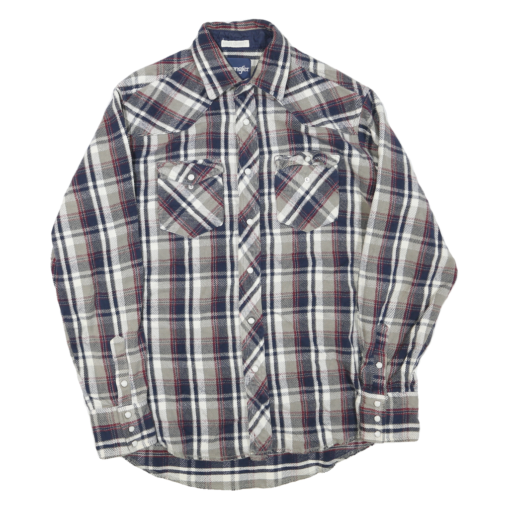 WRANGLER Mens Beige & Navy Plaid Cotton Blend Shirt L Classic Western Style